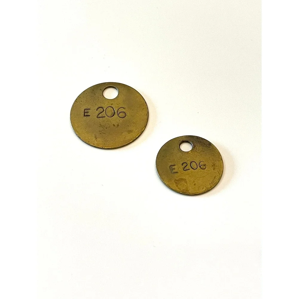 Vintage Brass Number Tags - Set of 2‎ - Stamped E 206